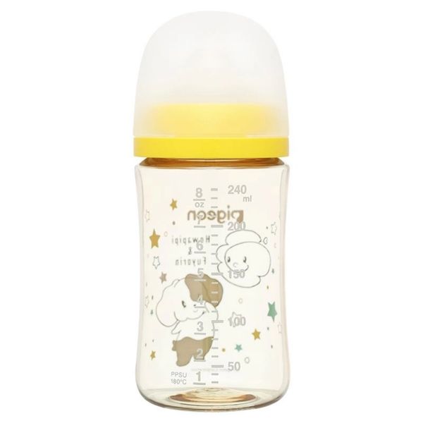 Bình Sữa PPSU Pigeon Howapipi WN3 Cổ Rộng 240ml Màu Vàng (Núm M)