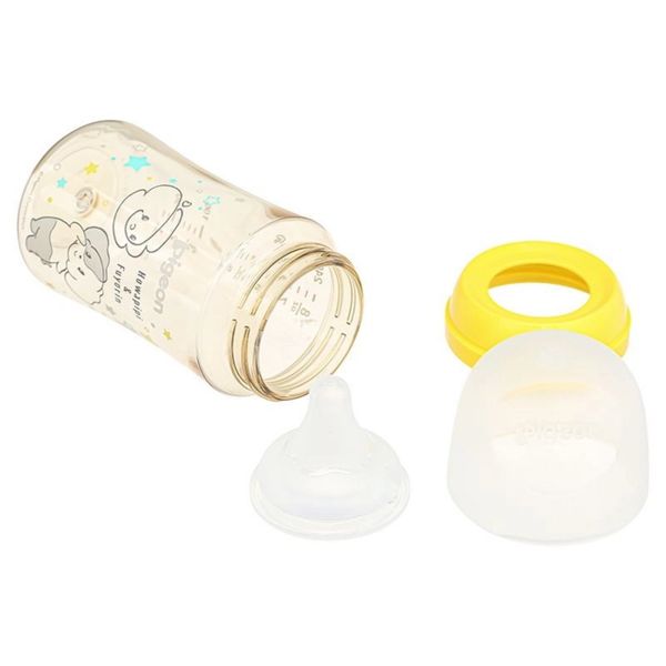 Bình Sữa PPSU Pigeon Howapipi WN3 Cổ Rộng 240ml Màu Vàng (Núm M)