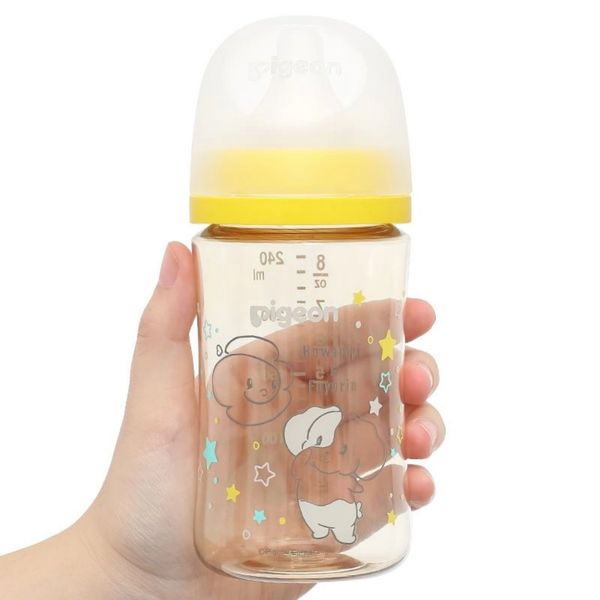 Bình Sữa PPSU Pigeon Howapipi WN3 Cổ Rộng 240ml Màu Vàng (Núm M)