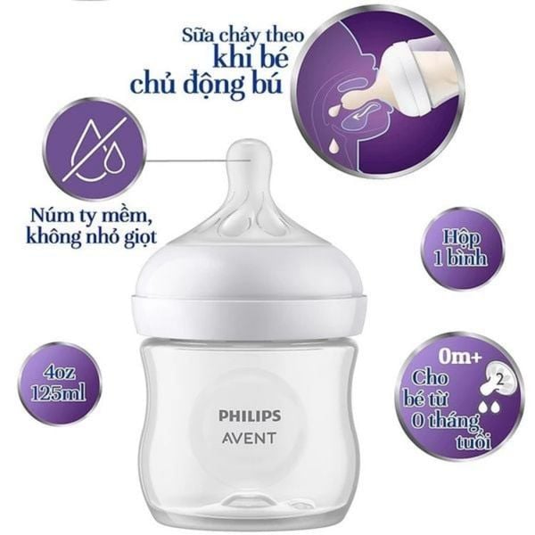 Bình Sữa Philips Avent Natural Nhựa PP 125ml Kèm Núm Số 2 (0m+)