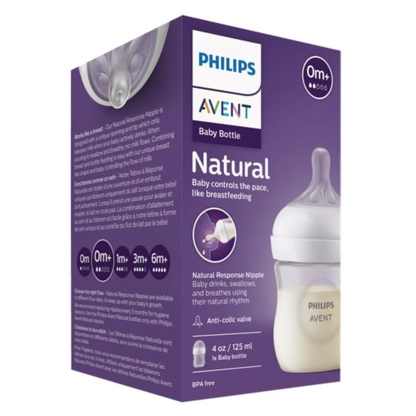 Bình Sữa Philips Avent Natural Nhựa PP 125ml Kèm Núm Số 2 (0m+)