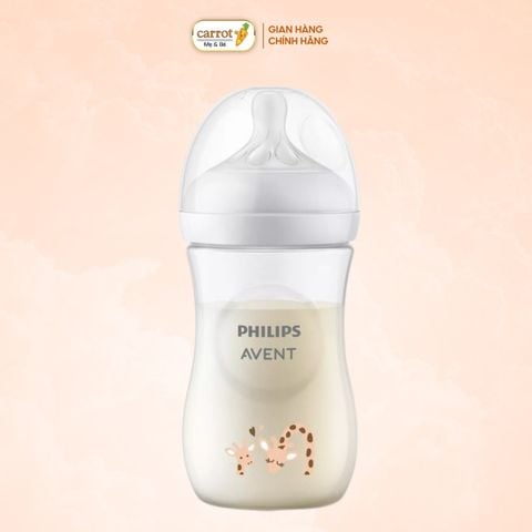 Bình Sữa Philips Avent Natural Nhựa PP 260ml Hươu Cao Cổ Kèm Núm Số 3 (1m+)