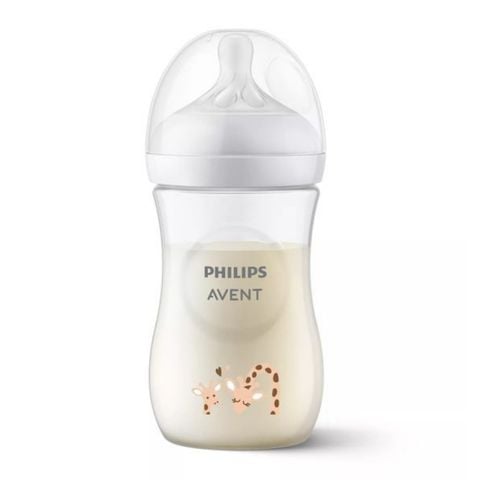 Bình Sữa Philips Avent Natural Nhựa PP 260ml Hươu Cao Cổ Kèm Núm Số 3 (1m+)