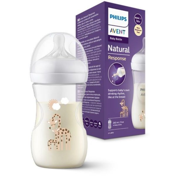 Bình Sữa Philips Avent Natural Nhựa PP 260ml Hươu Cao Cổ Kèm Núm Số 3 (1m+)