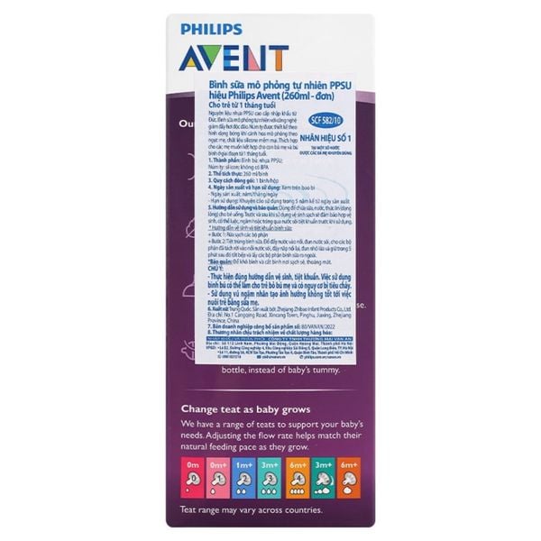 Bình Sữa Philips Avent Natural PPSU 260ml Kèm Núm Số 2 (1m+)