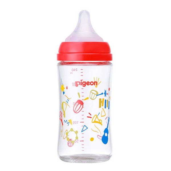 Bình Sữa Pigeon Thủy Tinh Borosilicate Thế Hệ III 240ml (Kèm Núm M) - Họa Tiết Nhạc Cụ