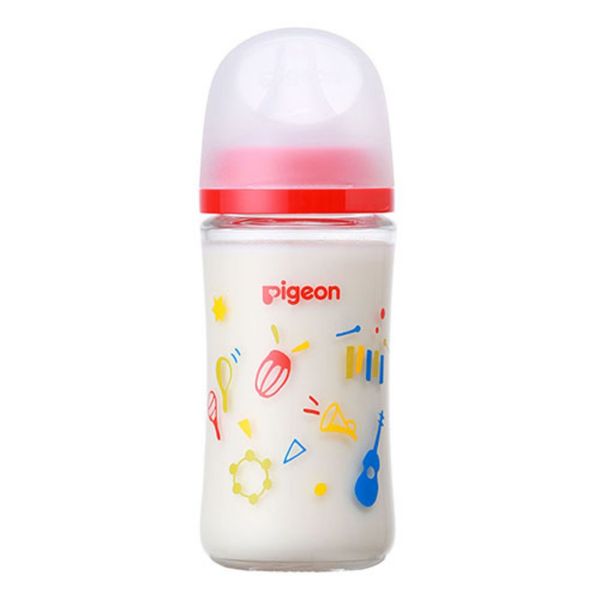 Bình Sữa Pigeon Thủy Tinh Borosilicate Thế Hệ III 240ml (Kèm Núm M) - Họa Tiết Nhạc Cụ