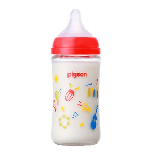 Bình Sữa Pigeon Thủy Tinh Borosilicate Thế Hệ III 240ml (Kèm Núm M) - Họa Tiết Nhạc Cụ