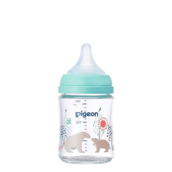 Bình Sữa Pigeon Thủy Tinh Borosilicate Thế Hệ III 160ml (Kèm Núm SS) - Họa Tiết Gấu