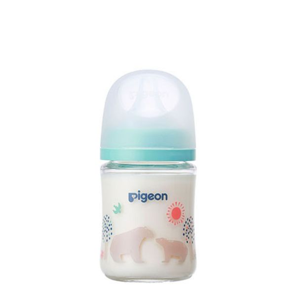 Bình Sữa Pigeon Thủy Tinh Borosilicate Thế Hệ III 160ml (Kèm Núm SS) - Họa Tiết Gấu