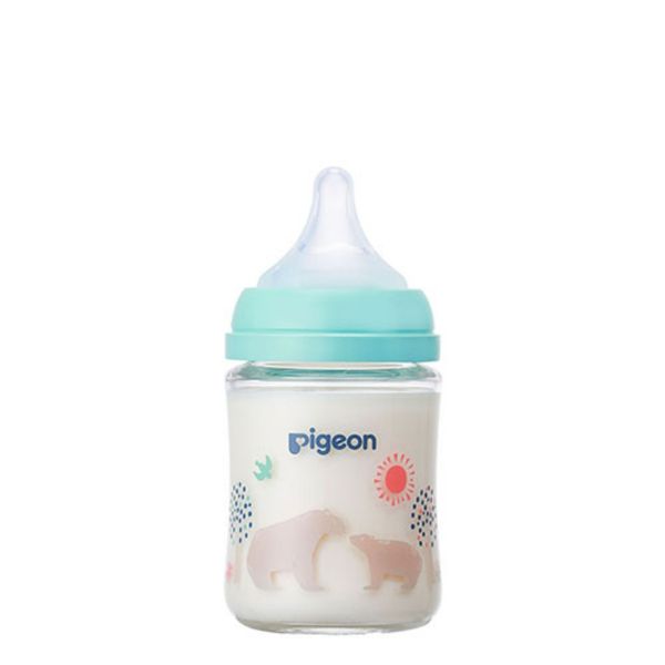 Bình Sữa Pigeon Thủy Tinh Borosilicate Thế Hệ III 160ml (Kèm Núm SS) - Họa Tiết Gấu
