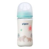 Bình Sữa Pigeon Thủy Tinh Borosilicate Thế Hệ III 240ml (Kèm Núm M) - Họa Tiết Gấu