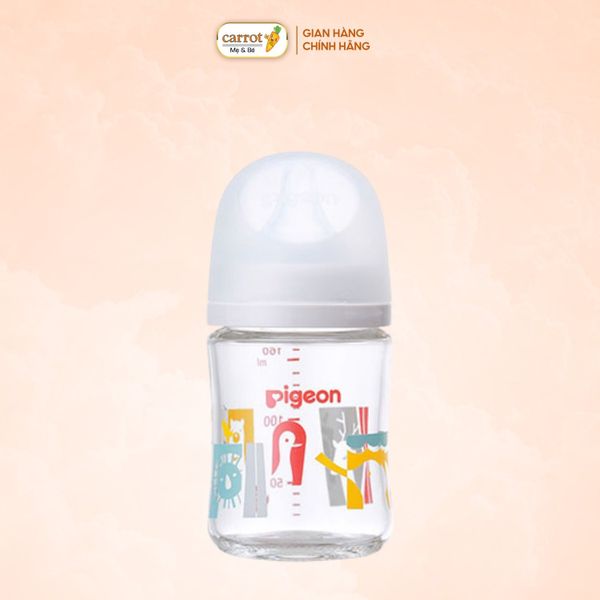 Bình Sữa Pigeon Thủy Tinh Borosilicate Thế Hệ III 160ml (Kèm Núm SS) - Họa Tiết Sở Thú