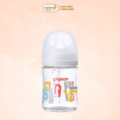 Bình Sữa Pigeon Thủy Tinh Borosilicate Thế Hệ III 160ml (Kèm Núm SS) - Họa Tiết Sở Thú