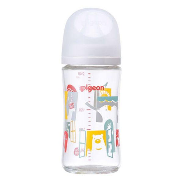 Bình Sữa Pigeon Thủy Tinh Borosilicate Thế Hệ III 240ml (Kèm Núm M) - Họa Tiết Sở Thú