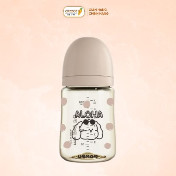 Bình Sữa UBMOM PPSU Cổ Rộng 200ml Họa Tiết Chó Aloha