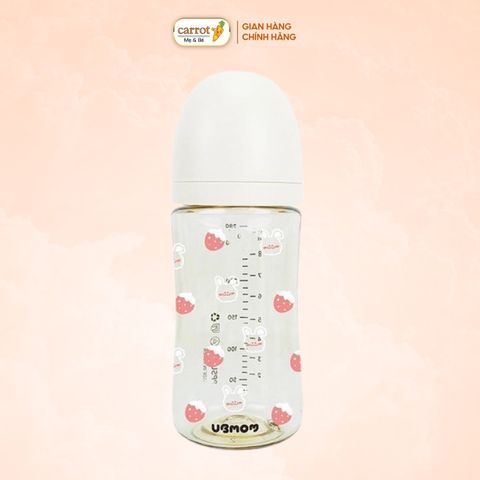 Bình Sữa UBMOM PPSU Cổ Rộng 280ml Họa Tiết Thỏ Dâu