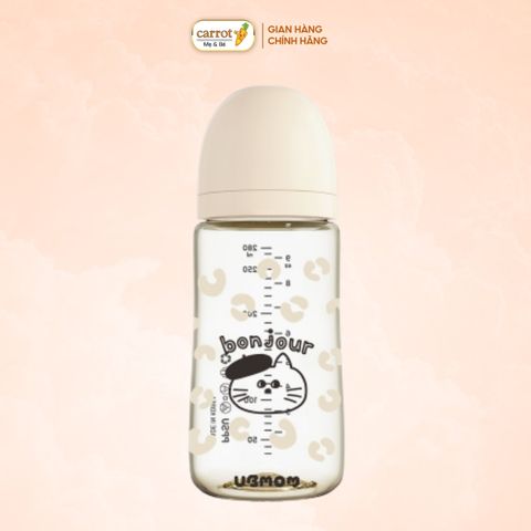Bình Sữa UBMOM PPSU Cổ Rộng 280ml Họa Tiết Mèo Bonjour