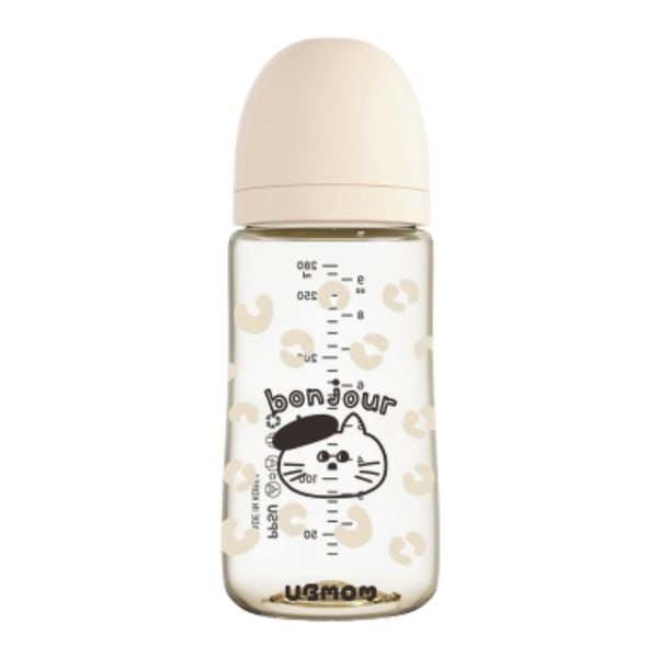 Bình Sữa UBMOM PPSU Cổ Rộng 280ml Họa Tiết Mèo Bonjour