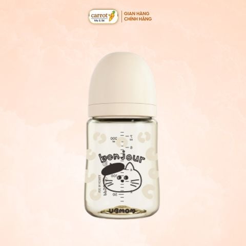 Bình Sữa UBMOM PPSU Cổ Rộng 200ml Họa Tiết Mèo Bonjour
