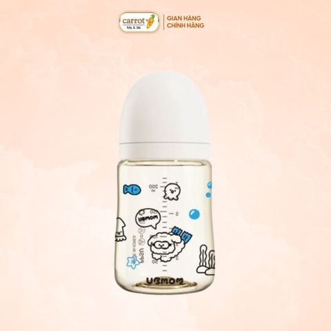 Bình Sữa UBMOM PPSU Cổ Rộng 200ml Họa Tiết Chó Lặng Biển