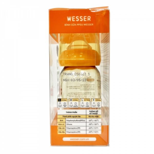 Bình Sữa Wesser Cổ Hẹp 140ml Kèm Núm S