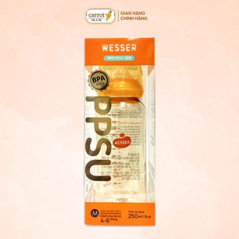 Bình Sữa Wesser Cổ Hẹp 250ml Kèm Núm M