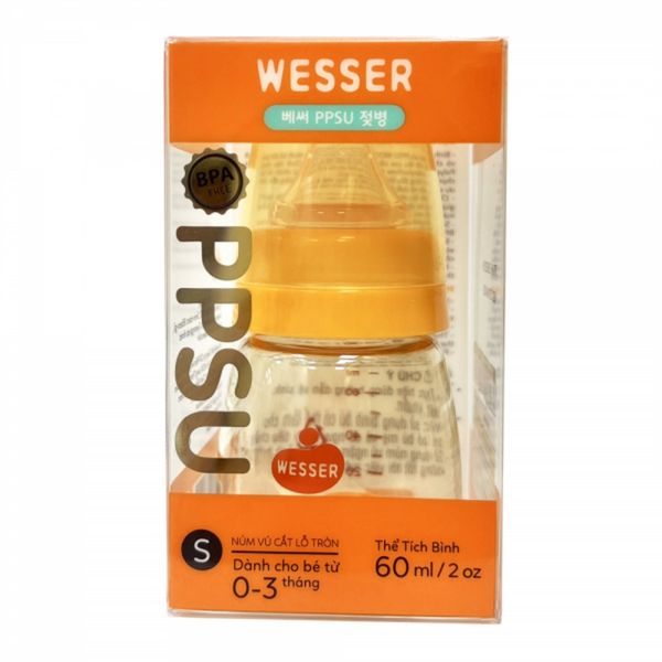 Bình Sữa Wesser Cổ Hẹp 60ml Kèm Núm S
