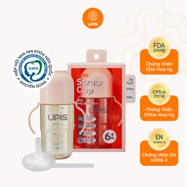 Bình Tập Uống Nước UPIS Hàn Quốc Cho Bé Từ 6M+ 260ml Màu Hồng