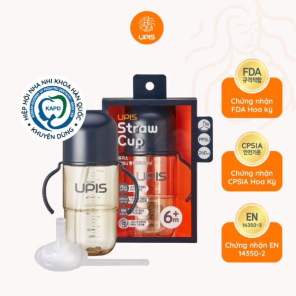 Bình Tập Uống Nước UPIS Hàn Quốc Cho Bé Từ 6M+ 260ml Màu Xanh Navy