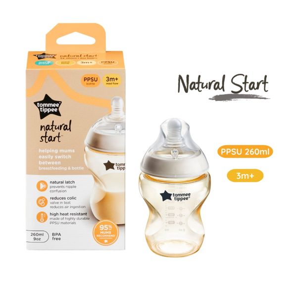 Bình Sữa Tommee Tippee PPSU Natural Star Cổ Rộng 260ml Trơn