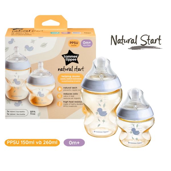 Bình Sữa Tommee Tippee PPSU Natural Star Cổ Rộng 260ml Xanh