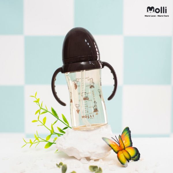 Bình Nước Tập Uống MOLLI Dung Tích 210ML, Bình Nước Có Hai Tay Cầm, Màu Ngẫu Nhiên