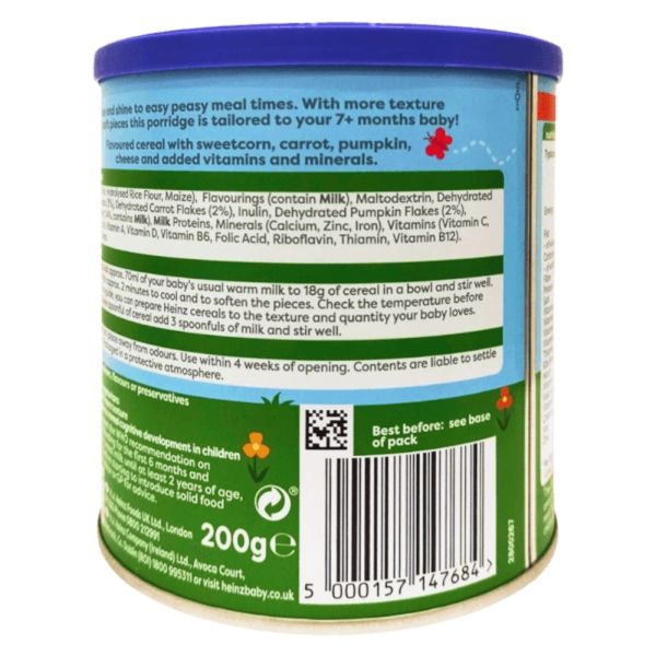 Bột Ăn Dặm Heinz Vị Phô Mai Bí Đỏ Bắp Cho Bé Từ 7 Tháng Tuổi 200g