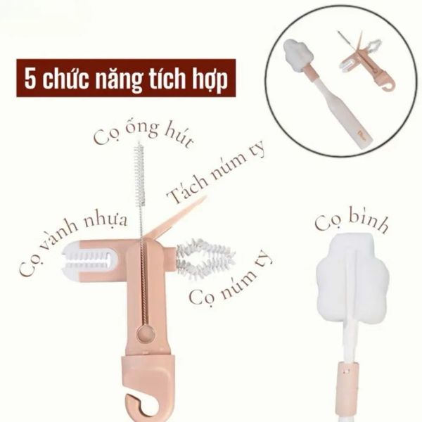 Cọ Rửa Bình, Núm Ti Misan Mút Xốp Cao Cấp 5In1