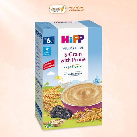 Bột Ăn Dặm Hữu Cơ HiPP Vị Sữa Ngũ Cốc Tổng Hợp Mận Tây 250g Cho Bé Từ 6 Tháng