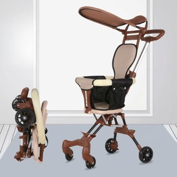 Xe Đẩy Gấp Gọn Du Lịch Có Mái Màu Nâu Và Đen