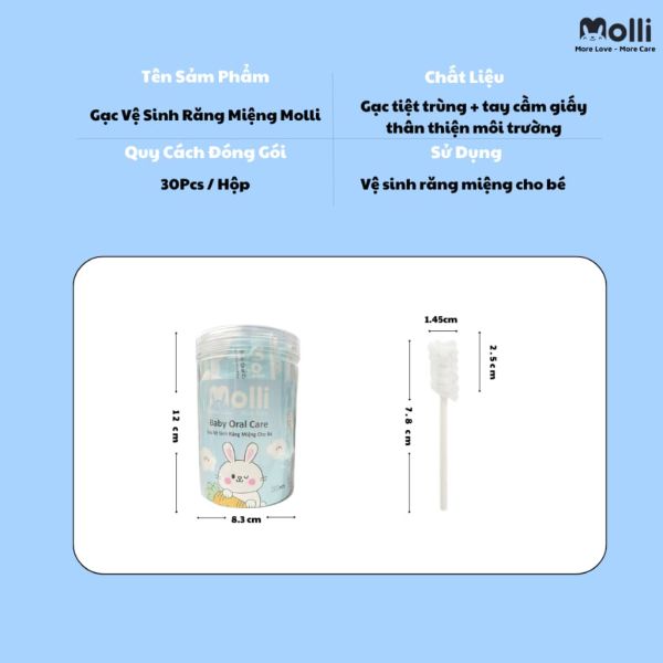 Que Rơ Lưỡi Trẻ Em Molli Đã Tiệt Trùng - Hộp 30 Que
