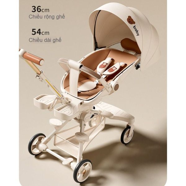 Xe Đẩy Gấp Gọn OBAIWAO Baby 6511 Họa Tiết Mặt Gấu Nâu