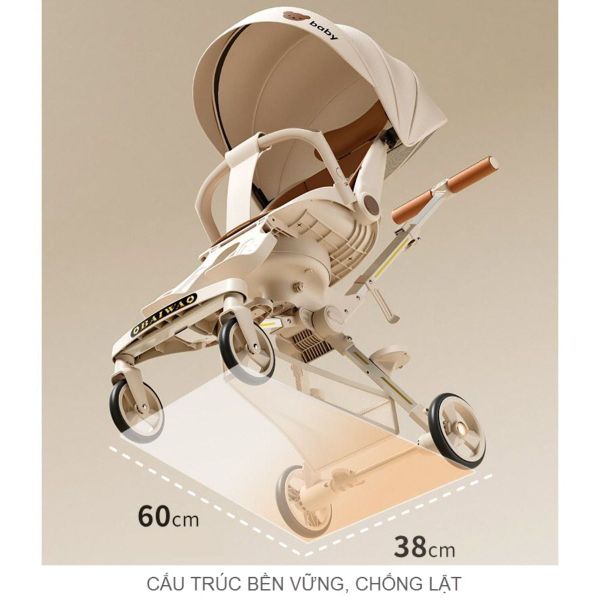 Xe Đẩy Gấp Gọn OBAIWAO Baby 6511 Họa Tiết Mặt Gấu Nâu