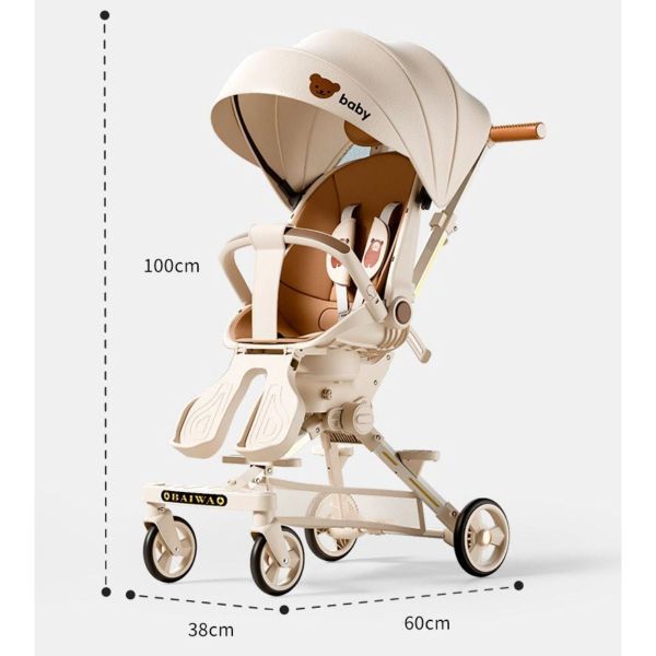 Xe Đẩy Gấp Gọn OBAIWAO Baby 6511 Họa Tiết Mặt Gấu Nâu