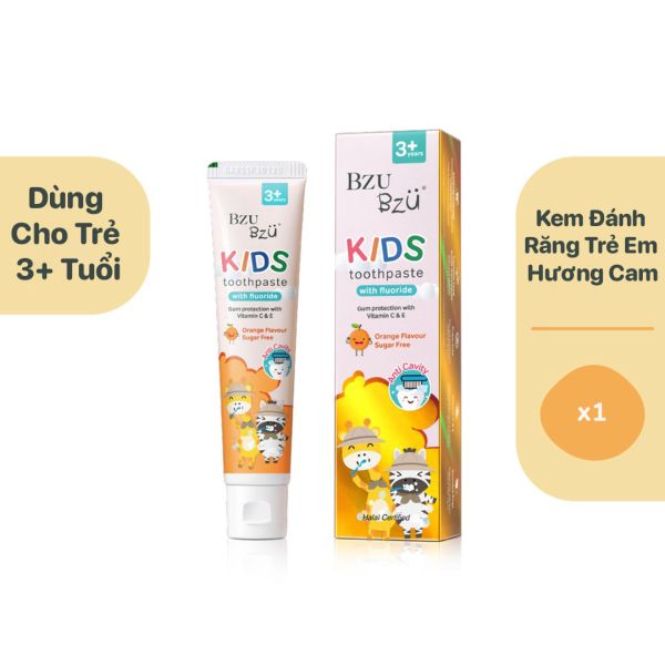 Kem Đánh Răng Trẻ Em BZU BZU Kids Hương Cam 50g Cho Bé Từ 3 Tuổi
