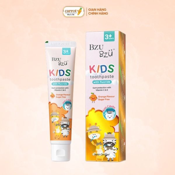 Kem Đánh Răng Trẻ Em BZU BZU Kids Hương Cam 50g Cho Bé Từ 3 Tuổi