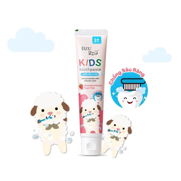 Kem Đánh Răng Trẻ Em BZU BZU Kids Hương Dâu 50g Cho Bé Từ 3 Tuổi