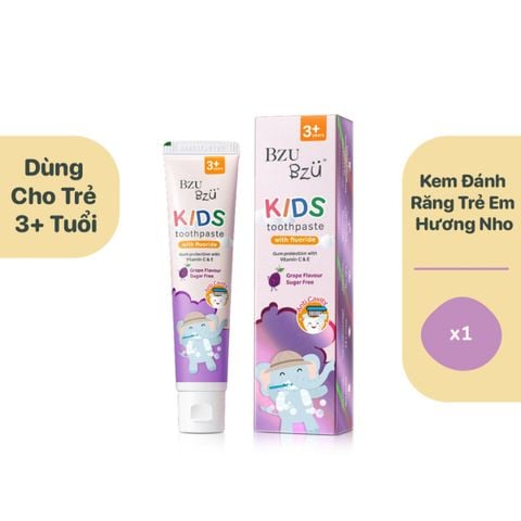 Kem Đánh Răng Trẻ Em BZU BZU Kids Hương Nho 50g Cho Bé Từ 3 Tuổi