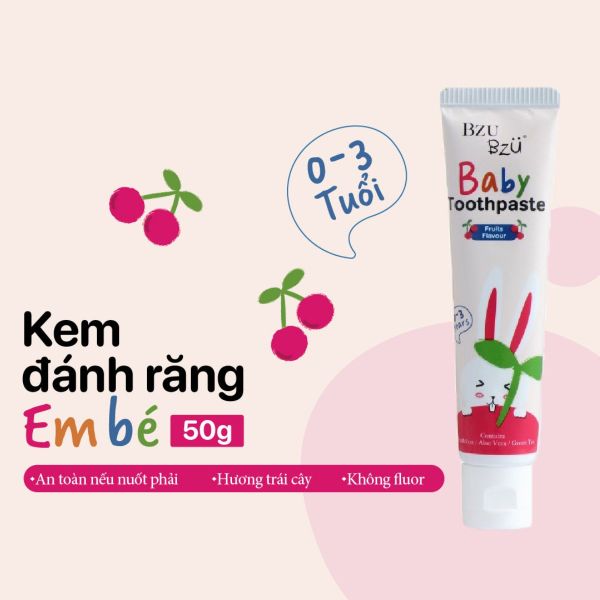 Kem Đánh Răng Em Bé Bzu Bzu Baby Toothpaste 50g Cho Bé Từ 0 Đến 3 Tuổi