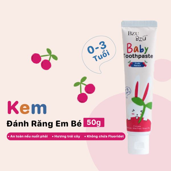 Kem Đánh Răng Em Bé Bzu Bzu Baby Toothpaste 50g Cho Bé Từ 0 Đến 3 Tuổi