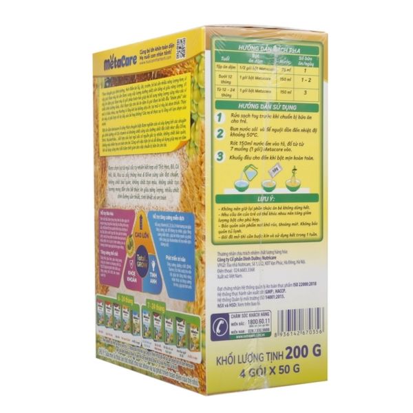 Bột Ăn Dặm MetaCare Hộp 4 Gói Vị Mặn 50g x 4 Cho Bé Từ 7 Đến 24 Tháng