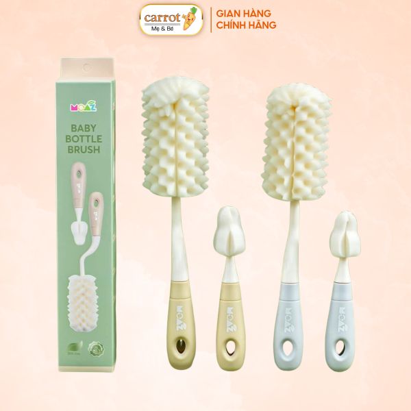 Set 2 Cọ Rửa Bình Sữa Moaz Eco 4 Món Rửa Sạch Bình Tay Cầm Xoay 360