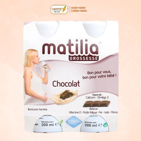 Sữa Bầu Matilia Hương Socola 200ml Lốc 4 Hộp